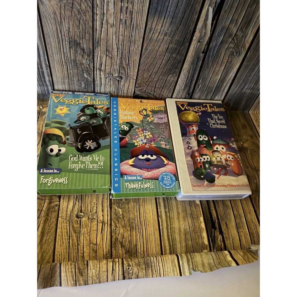 VeggieTales VHS Lot Madame Blueberry Forgiveness Toy That Saved Christmas 3 Tape